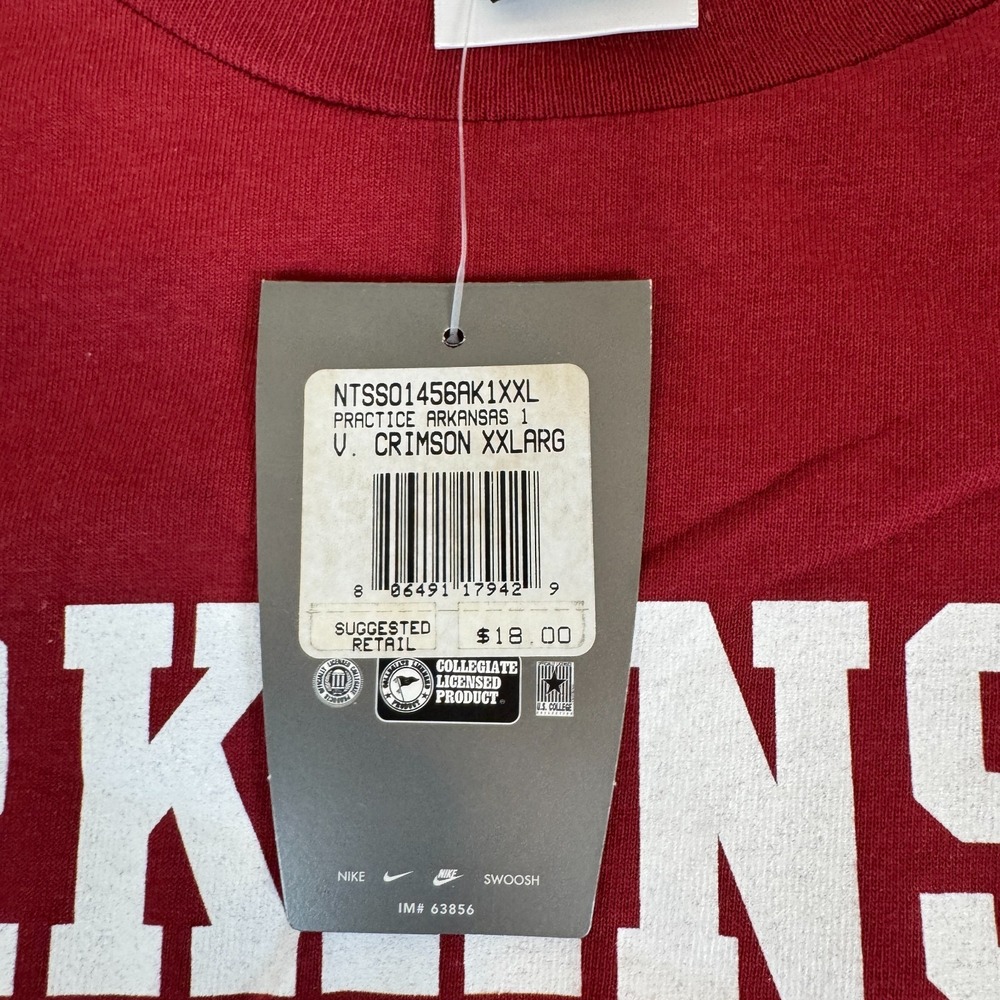 NWT‎ Vintage 90s Nike Arkansas Razorback Football NCAA Shirt Mens 2XL Red - Picture 5 of 7